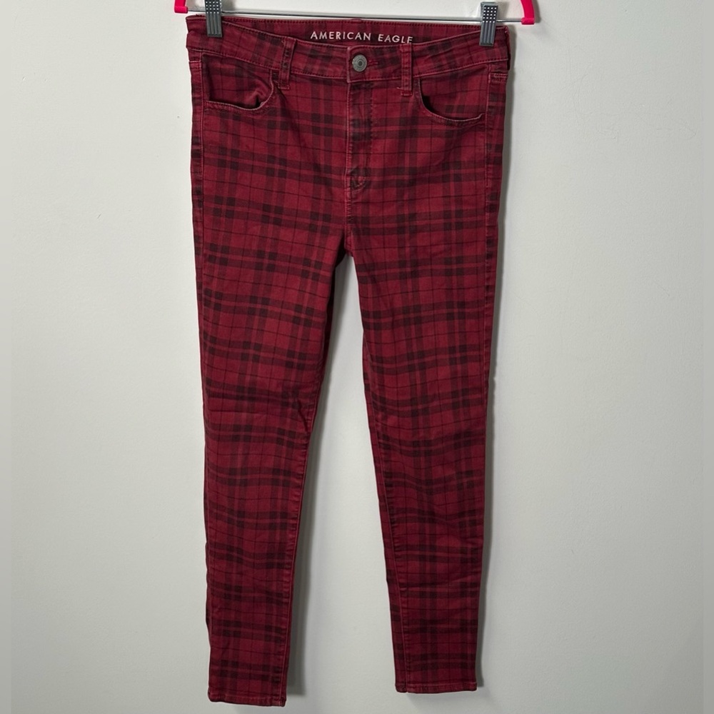 '19 AMERICAN EAGLE women's black red punk plaid skinny jeans, 8reg.